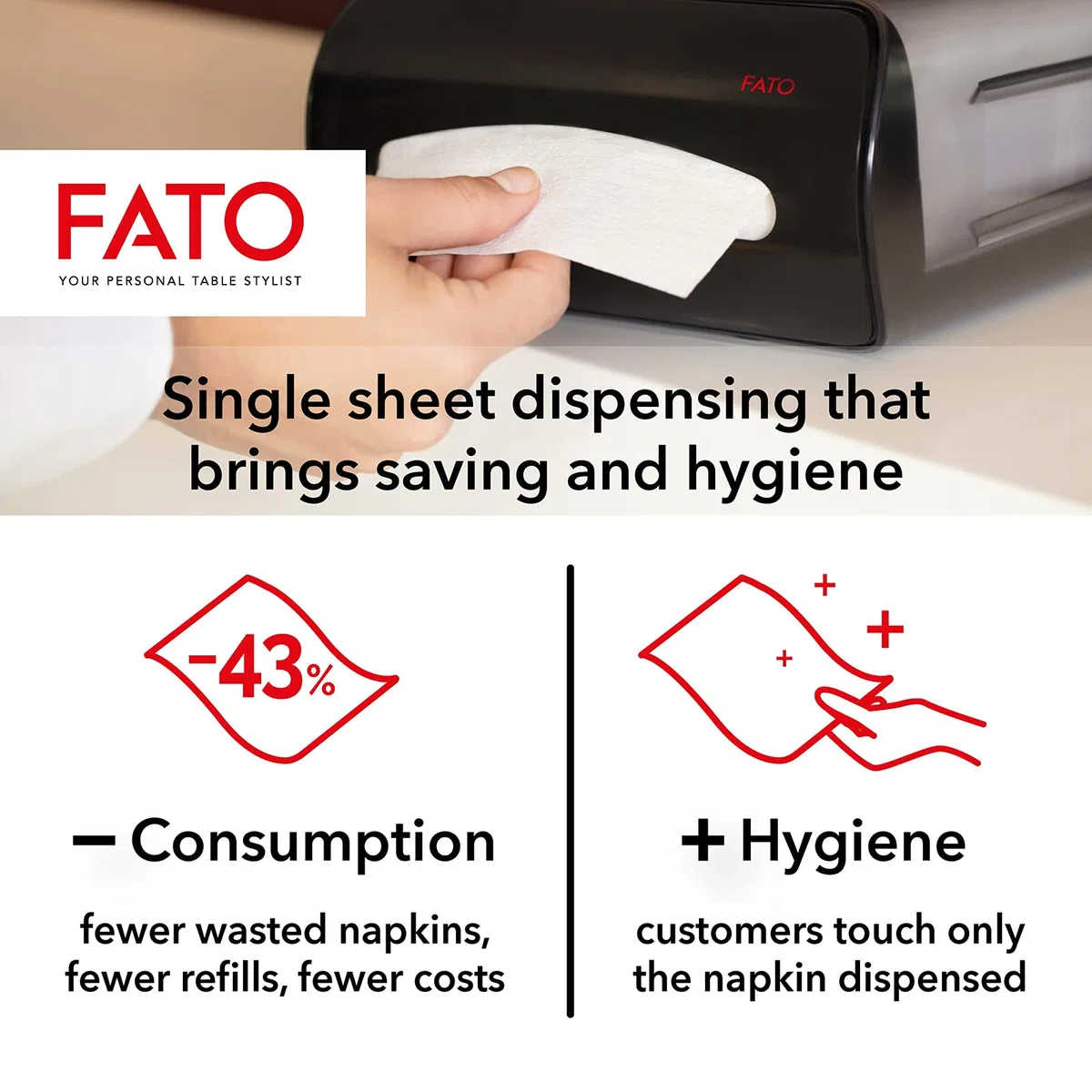 Fato - Dispenser Sovrapponibile Counter Mod per Tovaglioli Intercalati 16x24, Sistema Nap-by-Nap, Utilizzabile su Tavolo o Bancone, ABS, Colore Nero