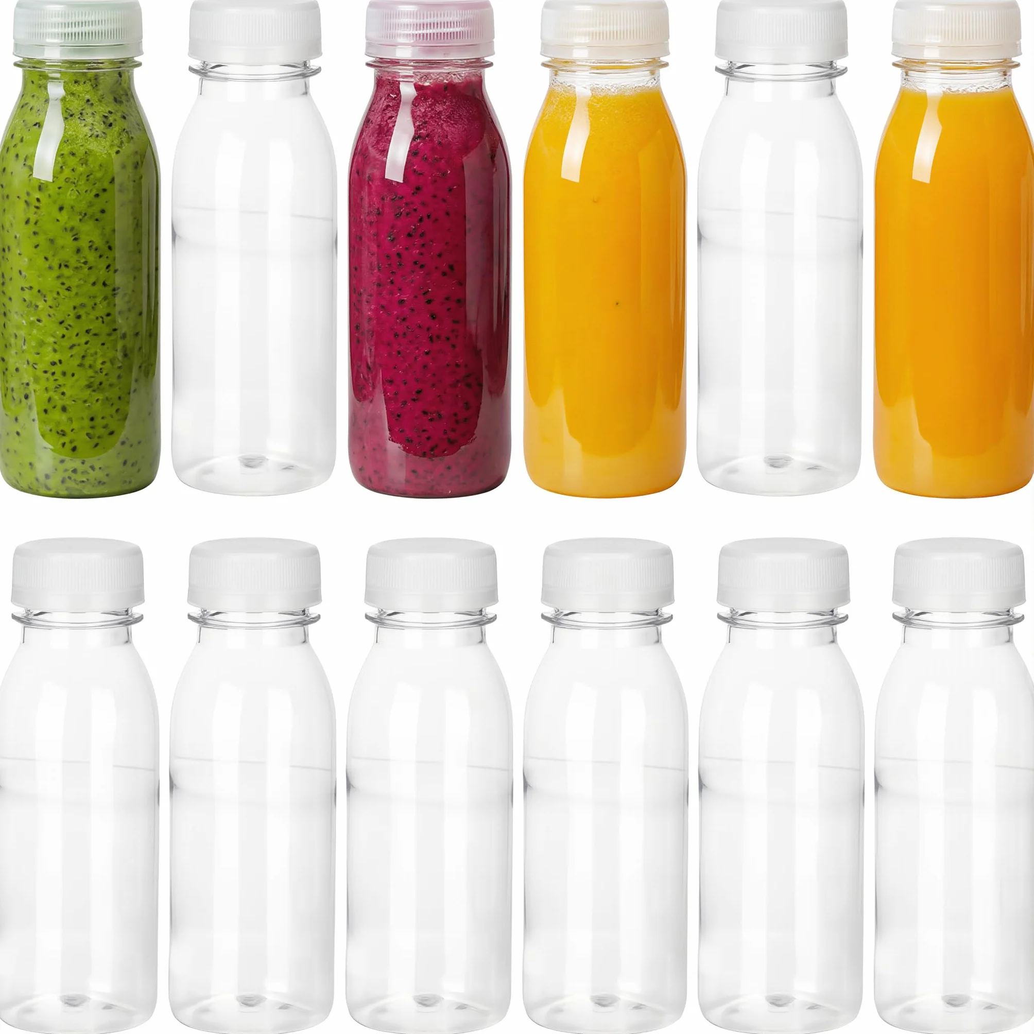 12 pezzi 200 ml bottiglie per latte vuote, bottiglie per succo, bottiglie d'acqua in plastica, bottiglie per bevande, bottiglie per smoothie trasparenti