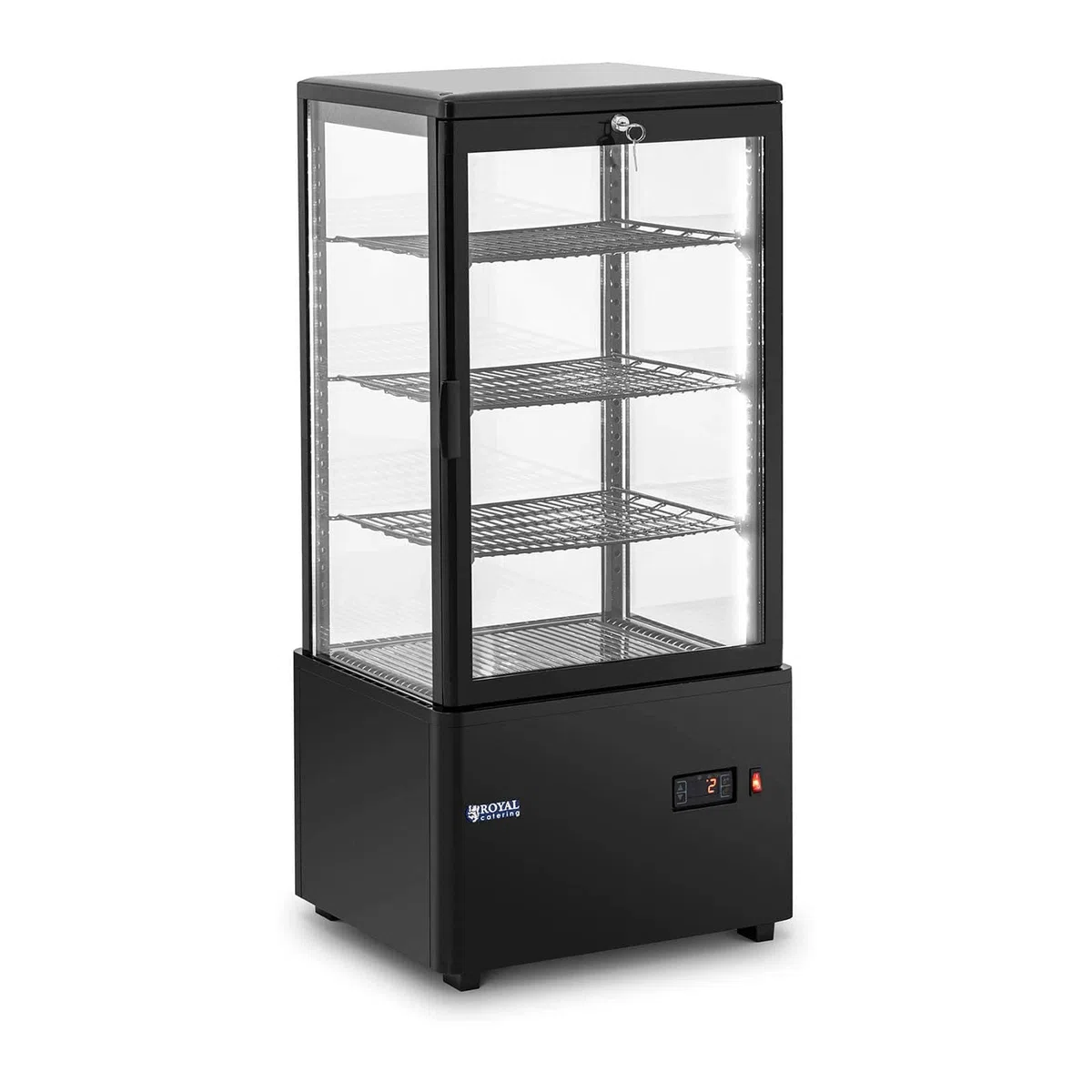 Royal Catering Vetrina Refrigerata da Banco RCCC-78-BT (78 L, 4 livelli, nero, chiudibile a chiave)