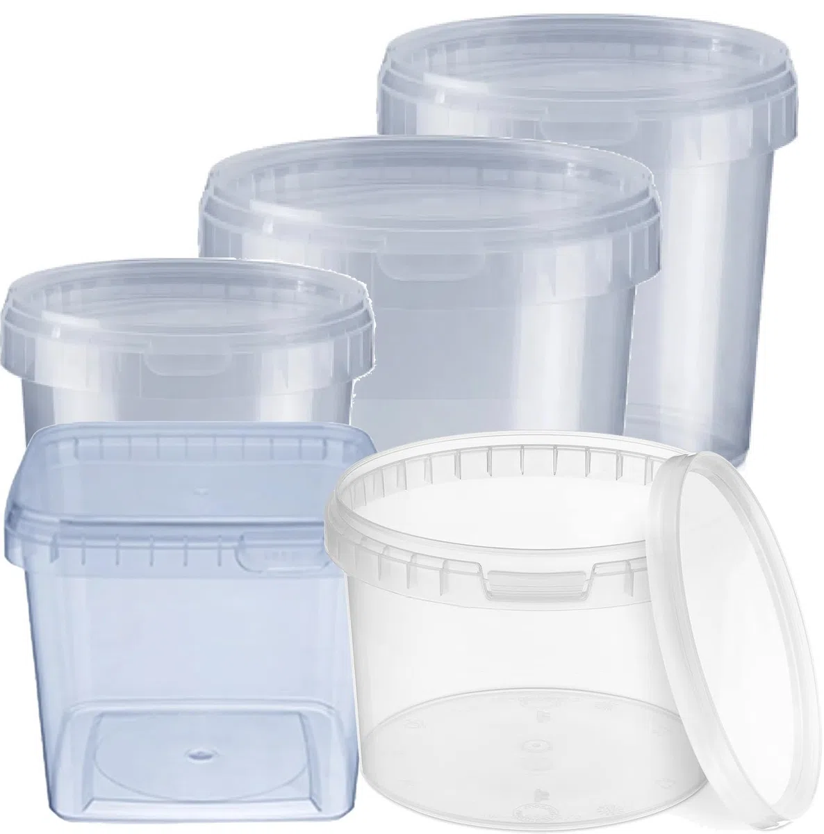 Generico Secchio c/coperchio 4 Formati, trasparente, idoneo al contatto alimenti, ermetico - a prova di perdite - contenitore di plastica - vuoto (1000 ml 25 Pezzi Tondo)