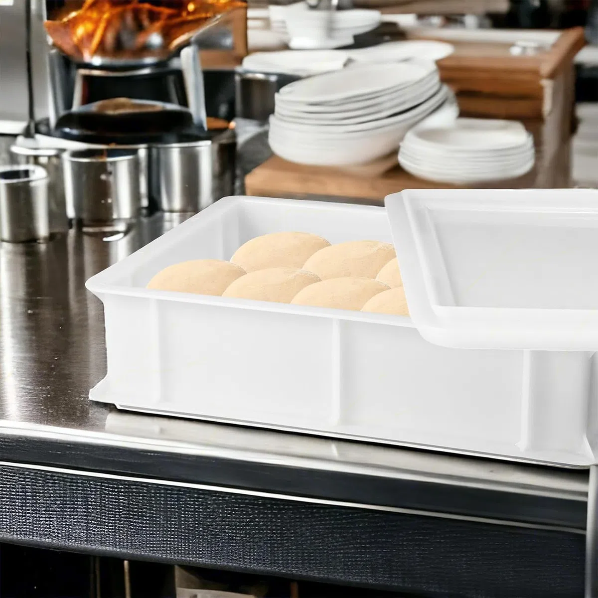 Set 3 Cassette con Coperchio portaimpasti palline Pizza Pane panette 60x40x13 certificata per alimenti VASCHETTA DA FRIGO professionale litri 24 impilabile sovrapponibile PIZZERIA CASEIFICI