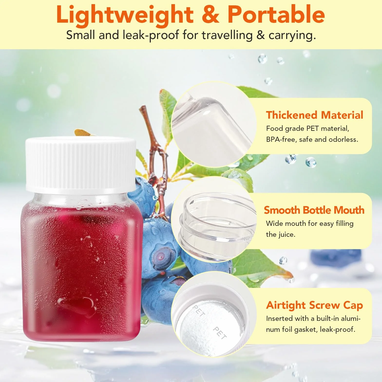 12 Pezzi Piccole Bottiglie per Shot da Riempire, Bottiglie Vuote in Plastica da 60ml/100ml per Smoothie e Succhi, Bottiglie per Shot con Etichetta, Bottiglie per Shot di Zenzero con Coperchio