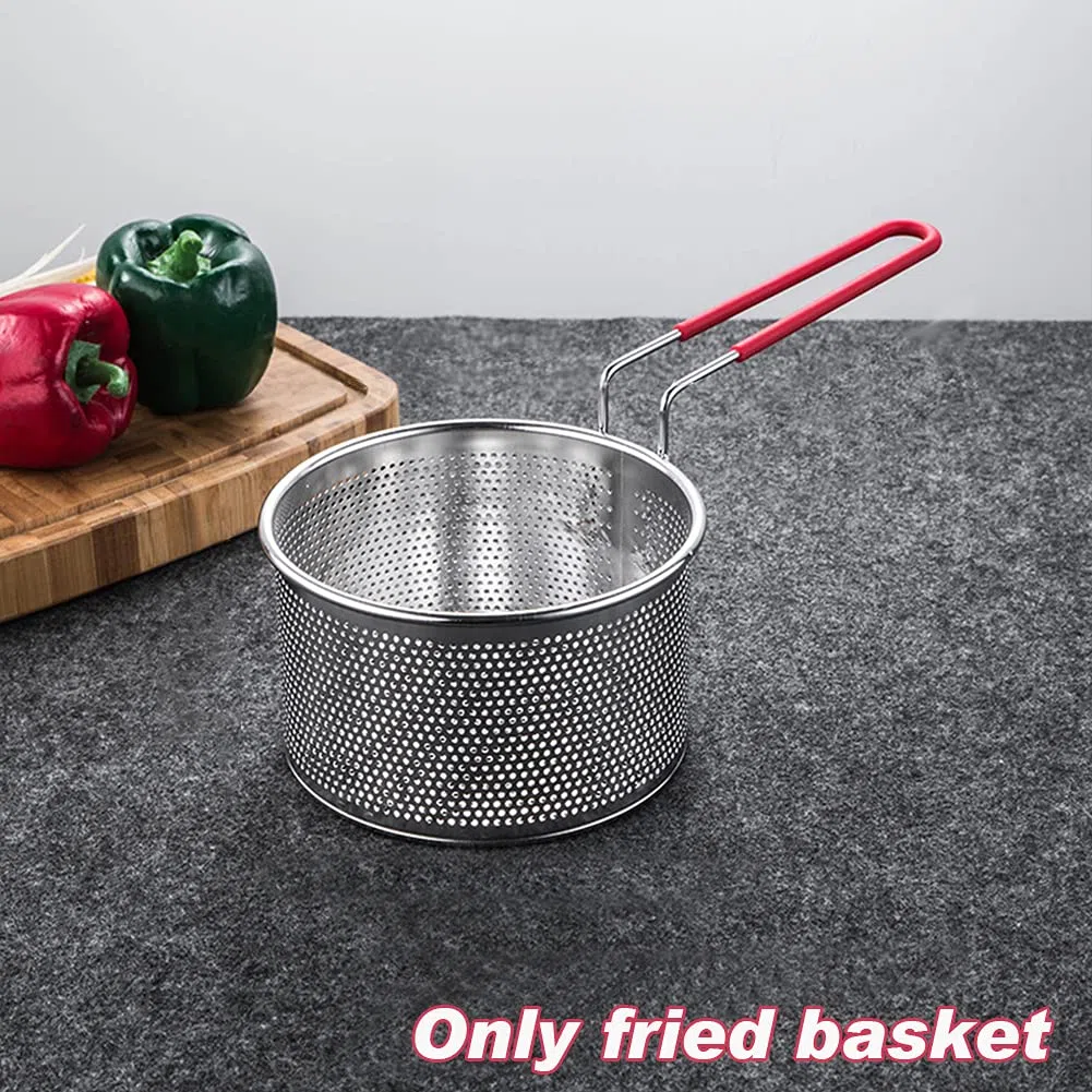 Cestino per friggere con manico, manico lungo universale in acciaio inox per vaso rotondo