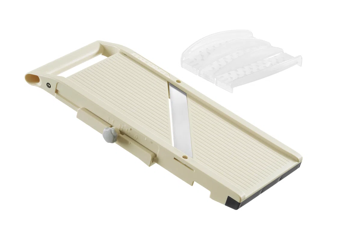 HENDI Mandolina giapponese Shōgun, affettatrice manuale con lama piatta regolabile (1-5mm), 380x180x(H)47mm, acciaio inox, ABS, PP, beige