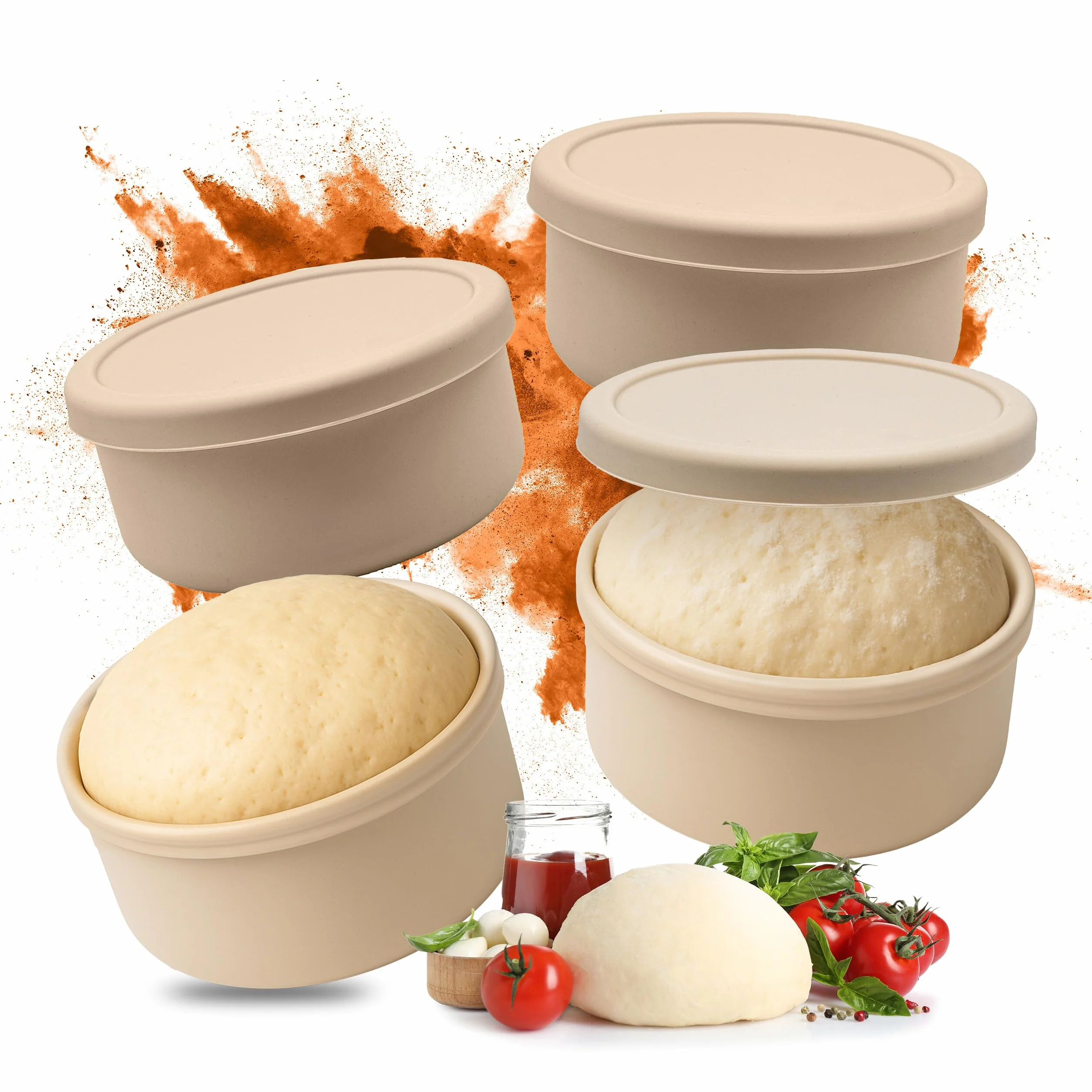 Relaxdays Contenitore per Teigballen, Set da 4, Silicone, Fino a 350 g di Impasto, congelabile, HxD: 6,5 x 14,5 cm