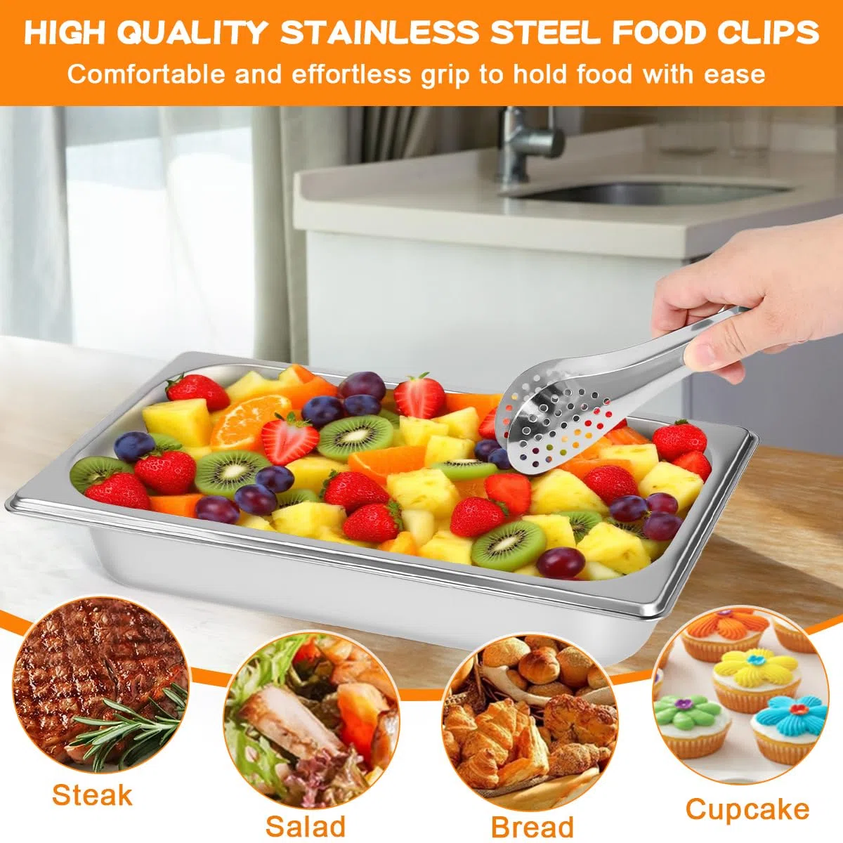 4 Set Ciotole per Impanare con 2 Pinze da Buffet, Contenitori GN con Coperchio Vassoi in Acciaio Inox con Coperchio 32.5*17.5*6.5cm Vassoio Rettangolare Portabile Teglie da Forno in Acciaio
