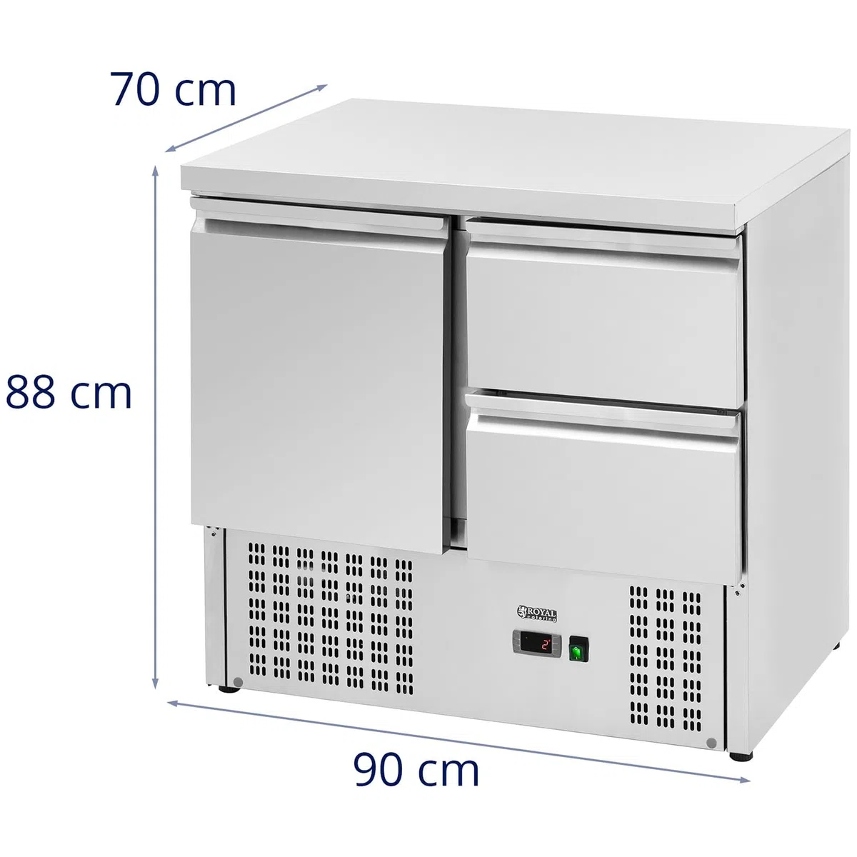 Royal Catering RCS-230D - Tavolo refrigerante 230 l, 2 x GN 1/2 + scomparto 90 x 70 cm, con cassetti