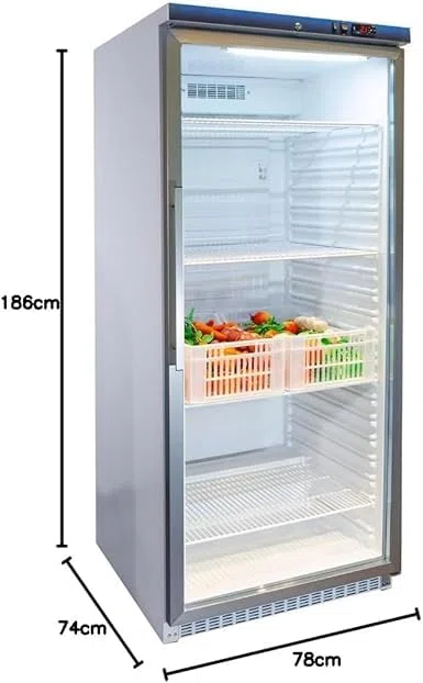 MBH- Frigorifero espositore verticale INOX con porta in vetro. Frigorifero espositore refrigerato 600 litri in acciaio inox. Vetrine frigo bibite per bar ristorante.