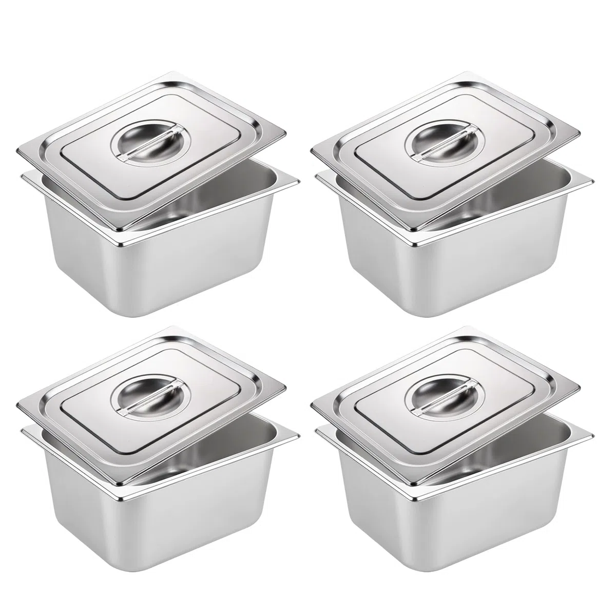 Set di 4 contenitori per gas in acciaio inox con coperchio, rettangolare, contenitore GN 1/6, 17,5 x 16,5 x 10 cm