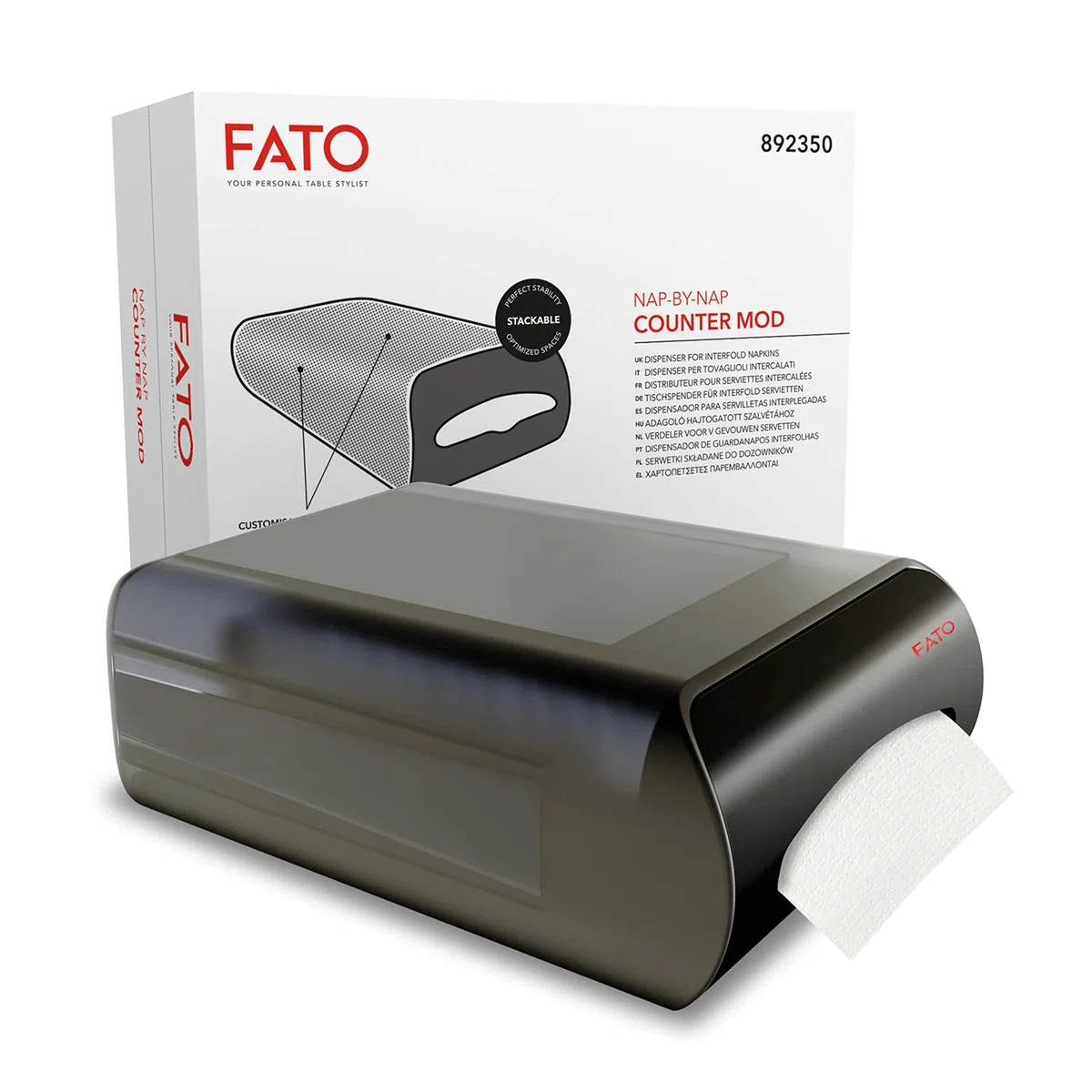 Fato - Dispenser Sovrapponibile Counter Mod per Tovaglioli Intercalati 16x24, Sistema Nap-by-Nap, Utilizzabile su Tavolo o Bancone, ABS, Colore Nero