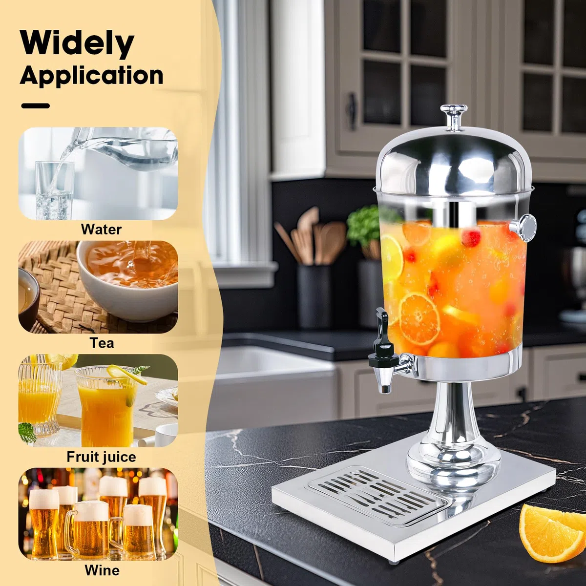 Distributore di succo 2 x 8 L dispenser per bevande con rubinetto e camera di ghiaccio, distributore di bevande commerciali per bevande calde/fredde per tè, limonata, caffè, cocktail