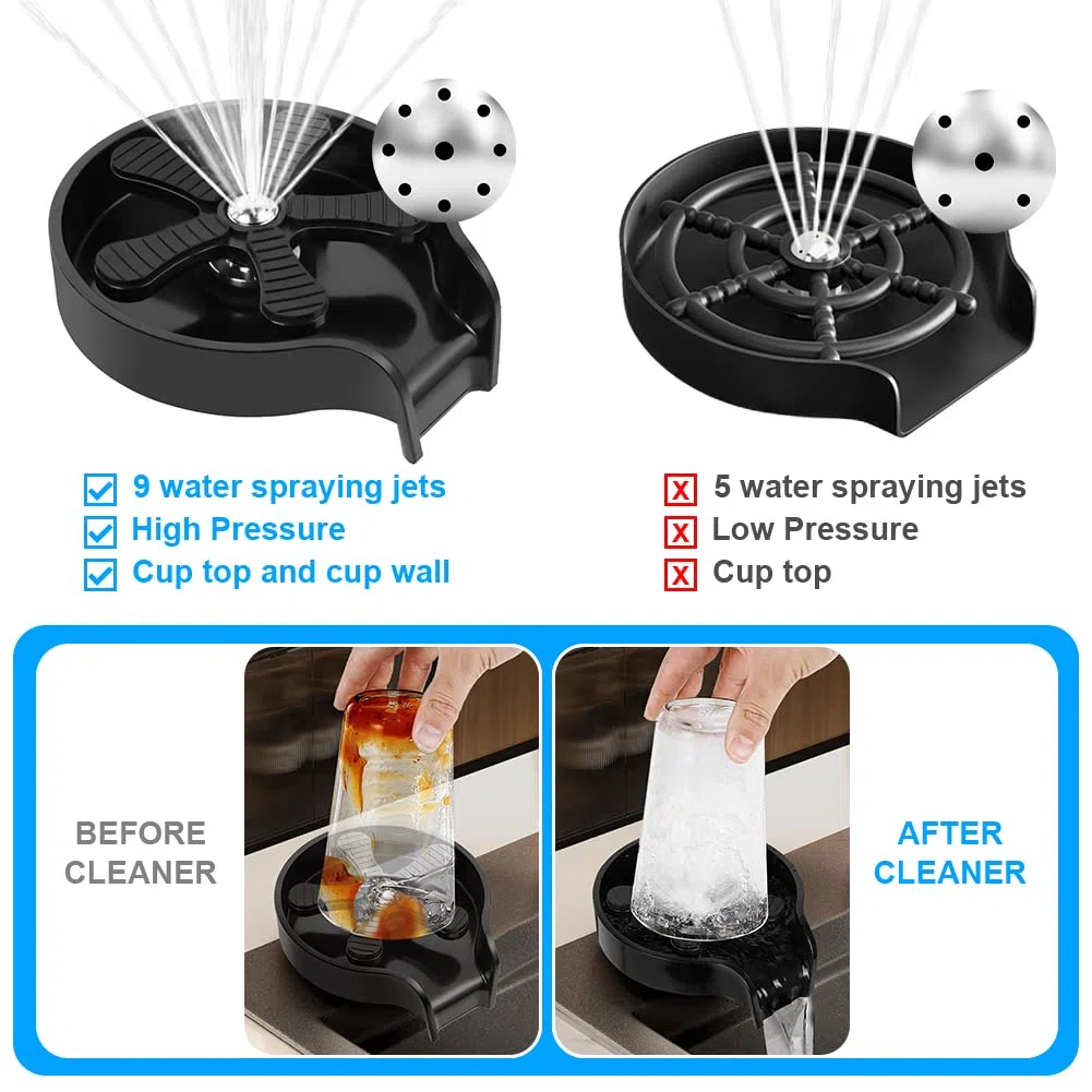 AUAUY Lavello da Cucina Sciacquatrice, Lavabicchieri da Bar, Cup Washer per Lavelli da Cucin, Detergente Automatico per Tazze, Sciacquatrice Per Bicchieri, Tazze da Caffè（Nero）