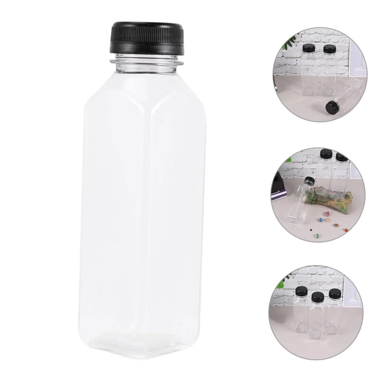 Cabilock 12 Pezzi Bottiglie per Riutilizzabili con Nero in Plastica Trasparente per Bevande Contenitori Vuoti per Succhi e Smoothie Design Minimalista e Sicuro