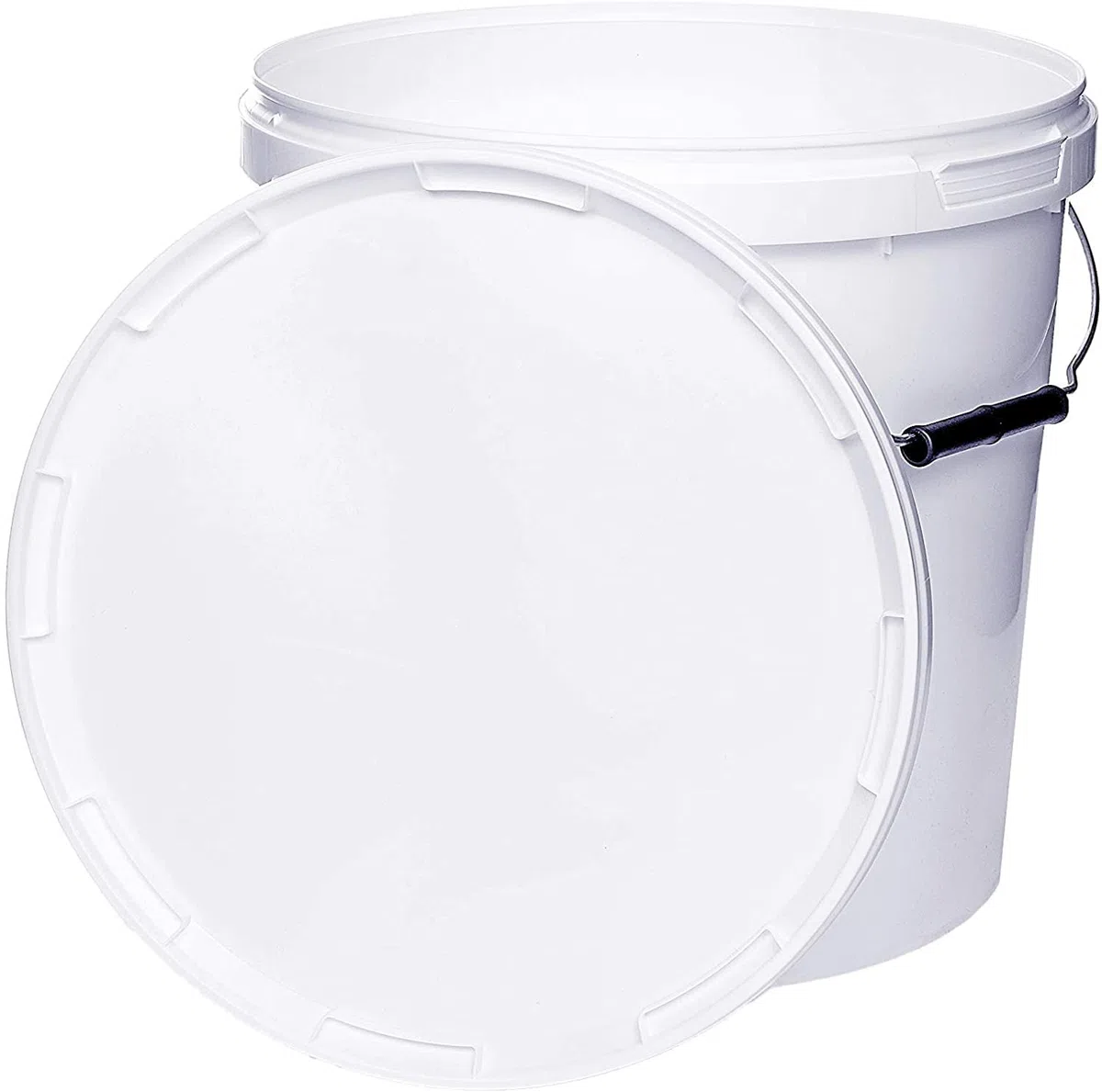 4 secchi da 20 litri, con coperchio, di colore bianco traffico, simile al codice RAL 9016 per alimenti