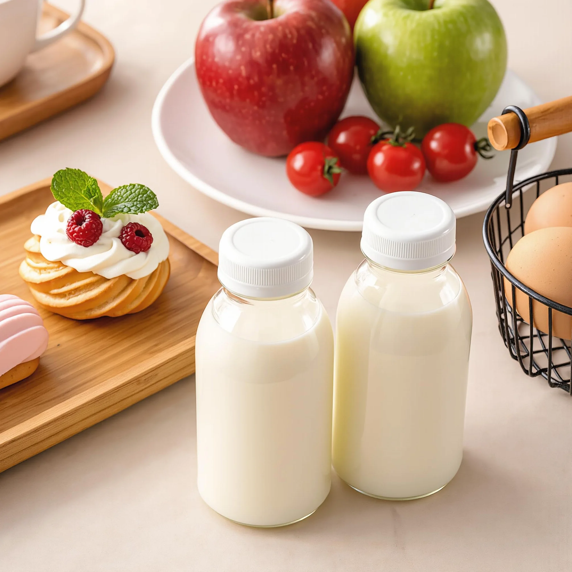 12 pezzi 200 ml bottiglie per latte vuote, bottiglie per succo, bottiglie d'acqua in plastica, bottiglie per bevande, bottiglie per smoothie trasparenti