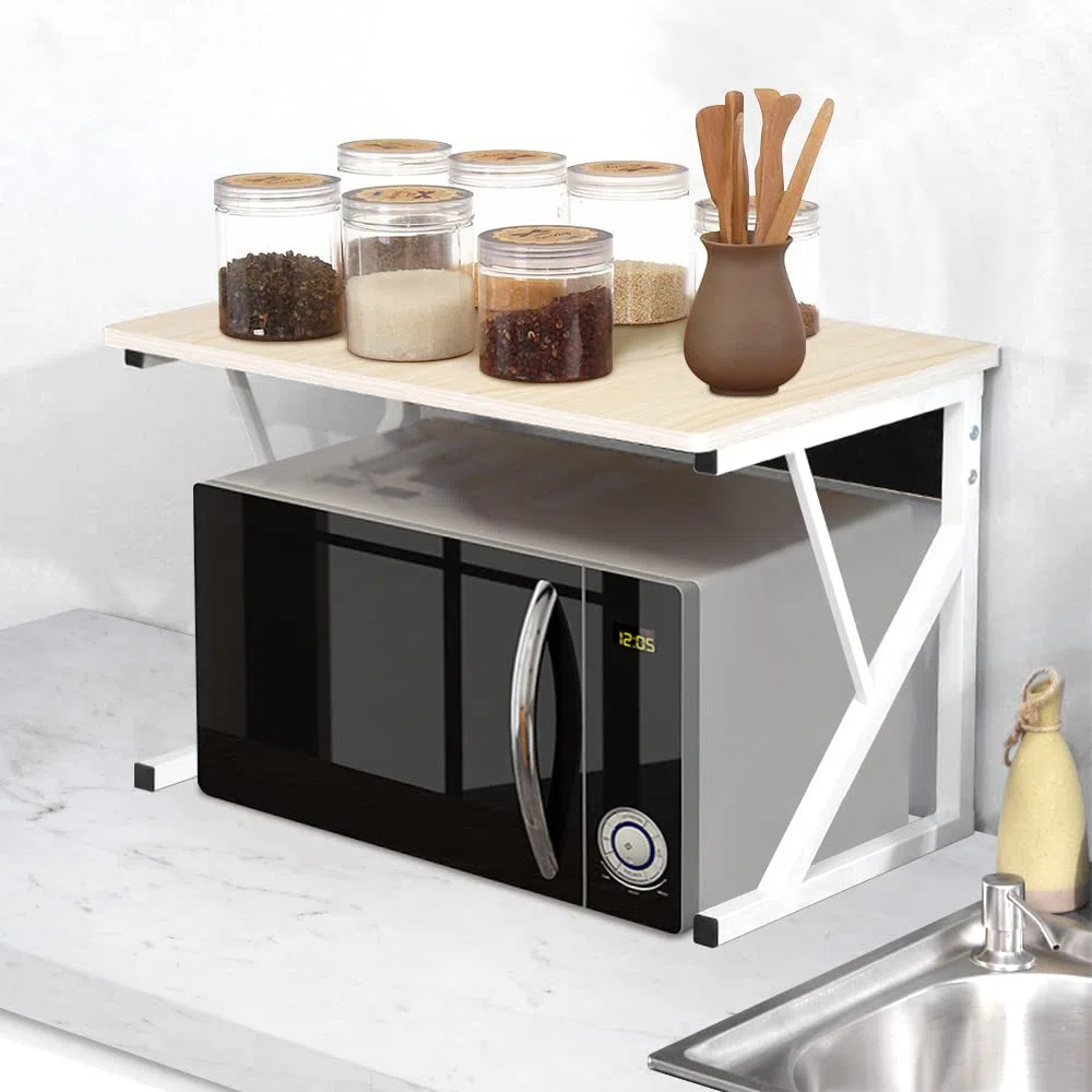 LANTUS Supporto per forno a microonde, scaffale di immagazzinaggio per forno a microonde, multifunzione: scaffale da cucina, supporto ripiano, 54 x 35 x 34,5 cm, noce giallo