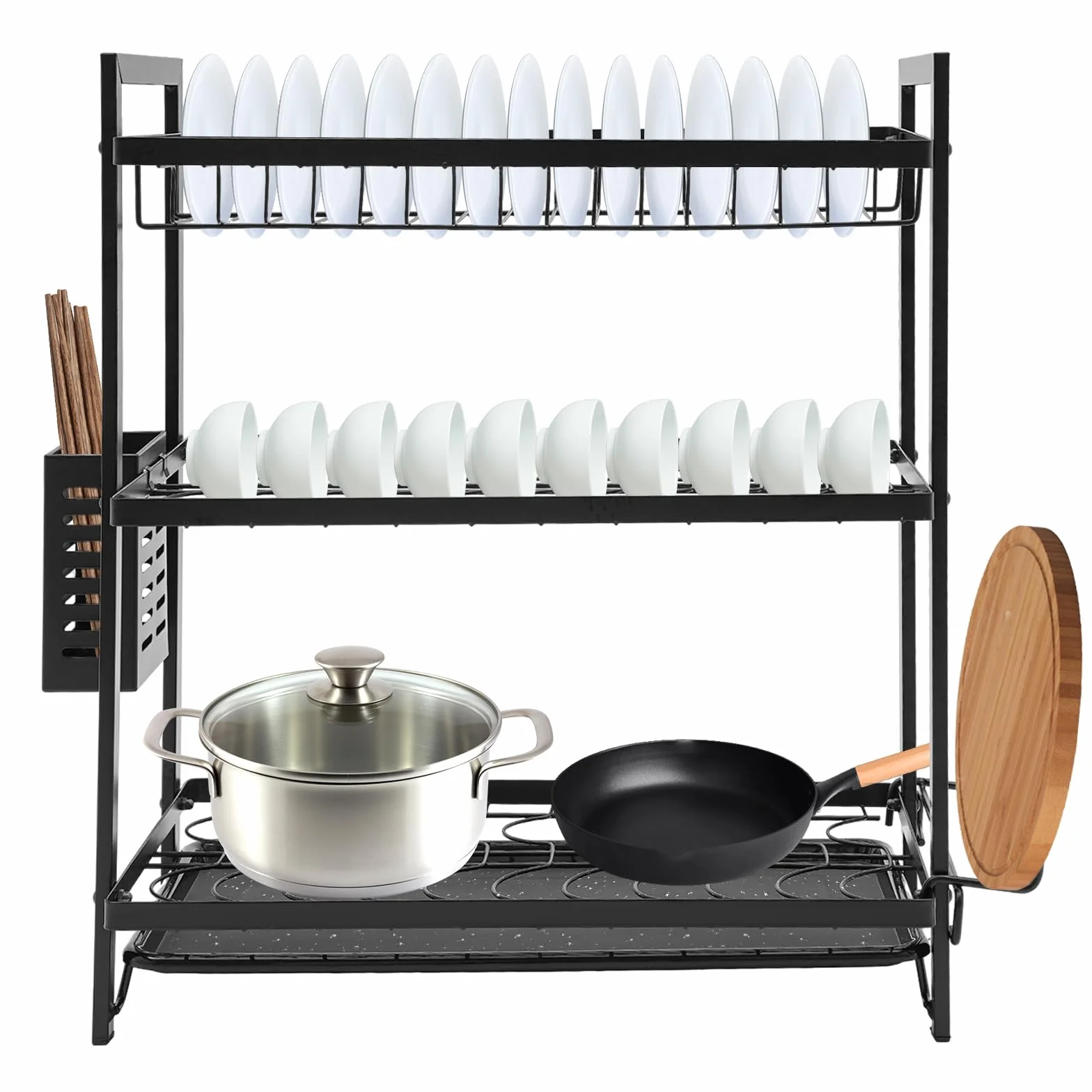 Scolapiatti, scolapiatti, scolapiatti, scolapiatti a 3 livelli, scolapiatti, scolapiatti, con porta utensili e scolapiatti, posate, dish Drainer, portabibite per cucina