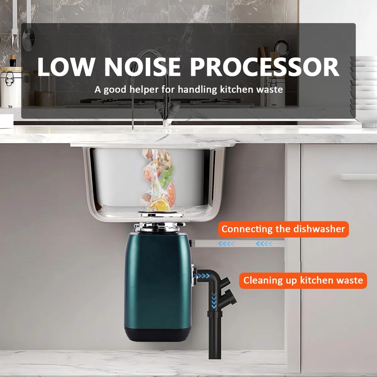 BAOSHISHAN 600W cucina smaltitore rifiuti Cucina Sminuzzatore lavello con interruttore a pulsante 3800 giri al minuto per lavello della cucina