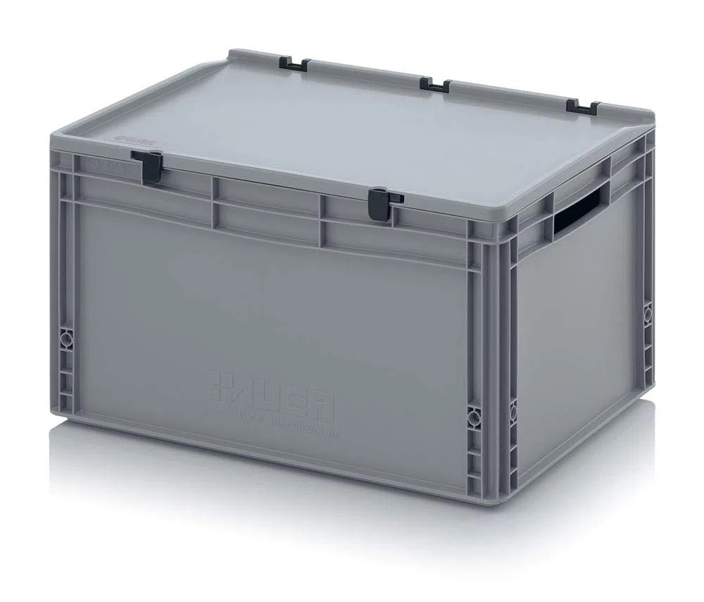Auer Packaging Eurobox 60 x 40 x 33,5 cm con manici aperti e coperchio a cerniera con metro pieghevole. Scatola impilabile con coperchio 60 x 40 x 33,5 cm, facile da trasportare