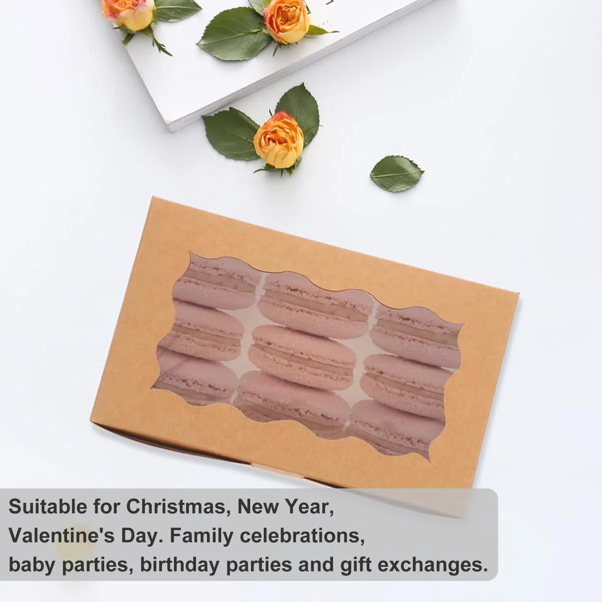 Scatole Per Biscotti Kraft, 10 Pezzi Con Finestra Trasparente Scatole, Scatole Da Dessert Accessori Da Forno, Scatole per Dolci Kraft Marrone con Finestra Per Festa Di Nozze Compleanno