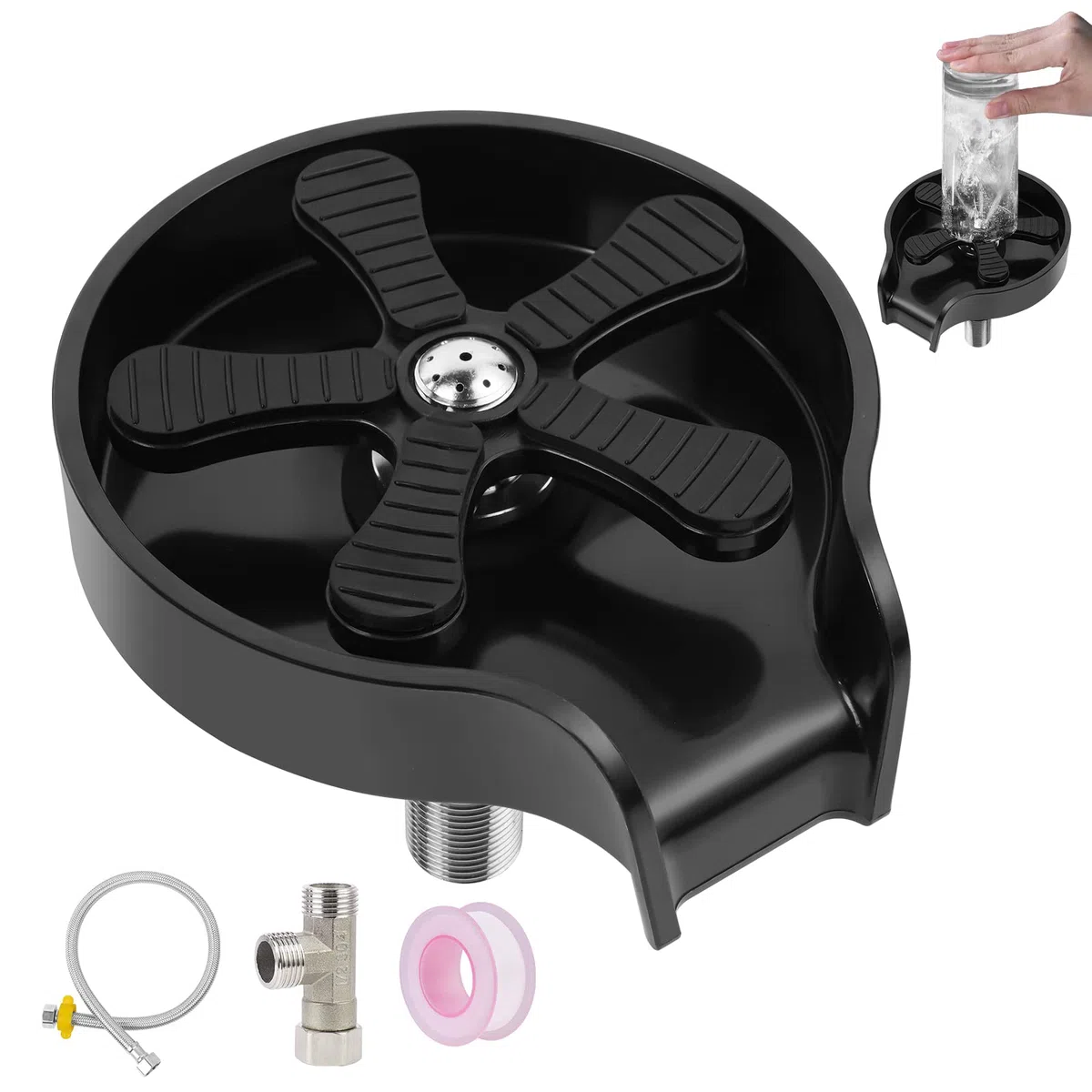 AUAUY Lavello da Cucina Sciacquatrice, Lavabicchieri da Bar, Cup Washer per Lavelli da Cucin, Detergente Automatico per Tazze, Sciacquatrice Per Bicchieri, Tazze da Caffè（Nero）