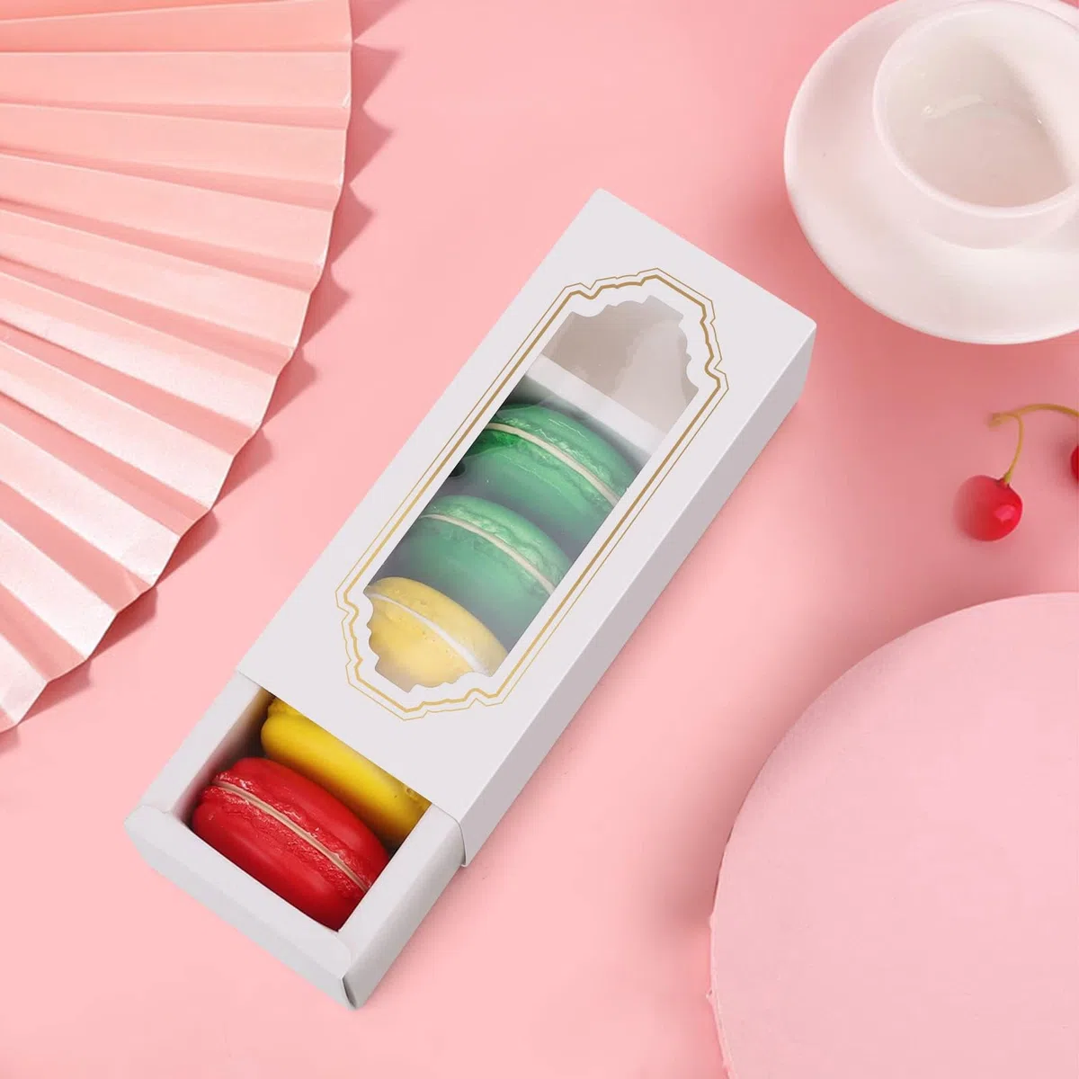Scatola Macaron Confezione da 20 Scatole Regalo per Dolci con Finestra Trasparente per Cupcake Ciambelle Biscotti e Mini Torte Matrimoni Compleanni e Eventi