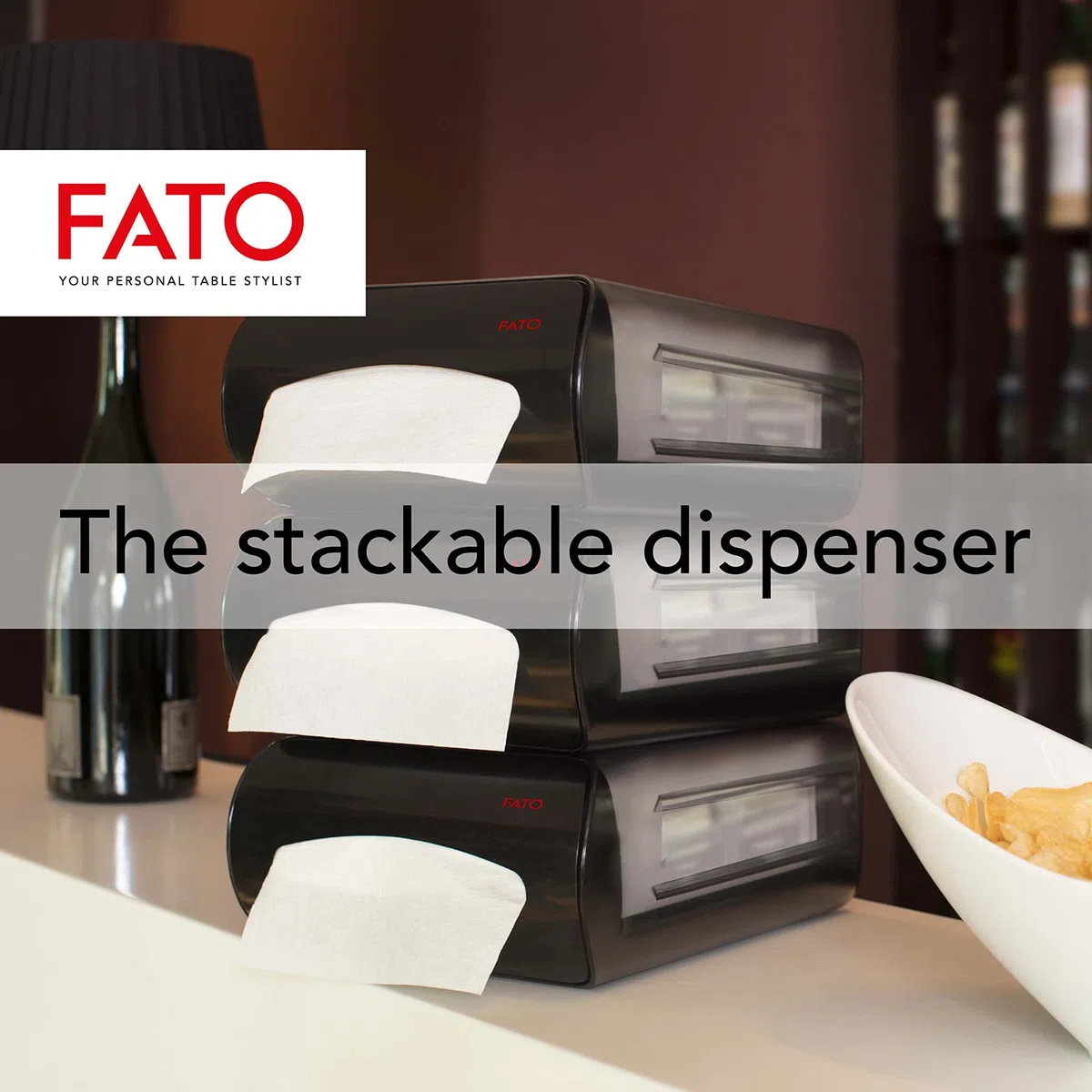 Fato - Dispenser Sovrapponibile Counter Mod per Tovaglioli Intercalati 16x24, Sistema Nap-by-Nap, Utilizzabile su Tavolo o Bancone, ABS, Colore Nero