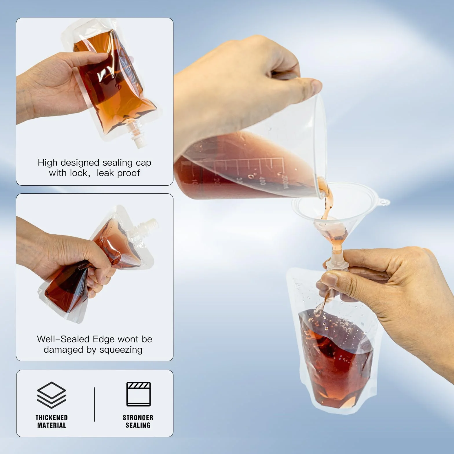 Set di sacchetti trasparenti in plastica, non trattati, a prova di perdite e riutilizzabili, ideali per vino, campeggio, viaggi, festival, feste
