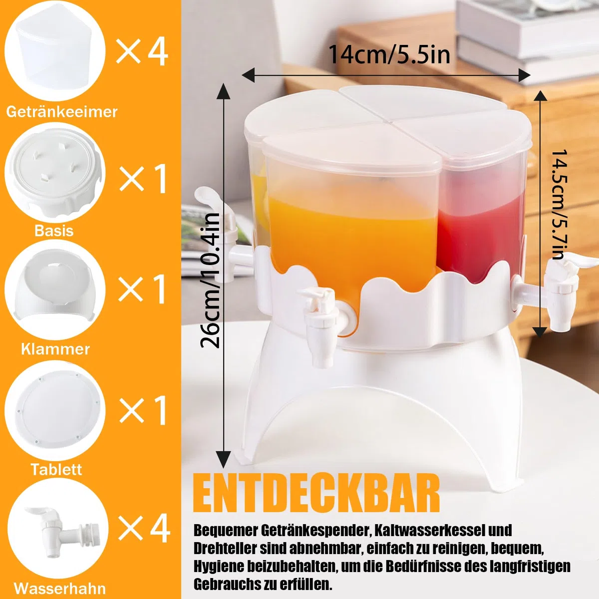 Dispenser Per Bevande, Dispenser Bevande, Dispenser Con Rubinetto Rotante Con Bollitore A 4 Griglie Staccabile Per Frigorifero, Grande Capacità, Plastica