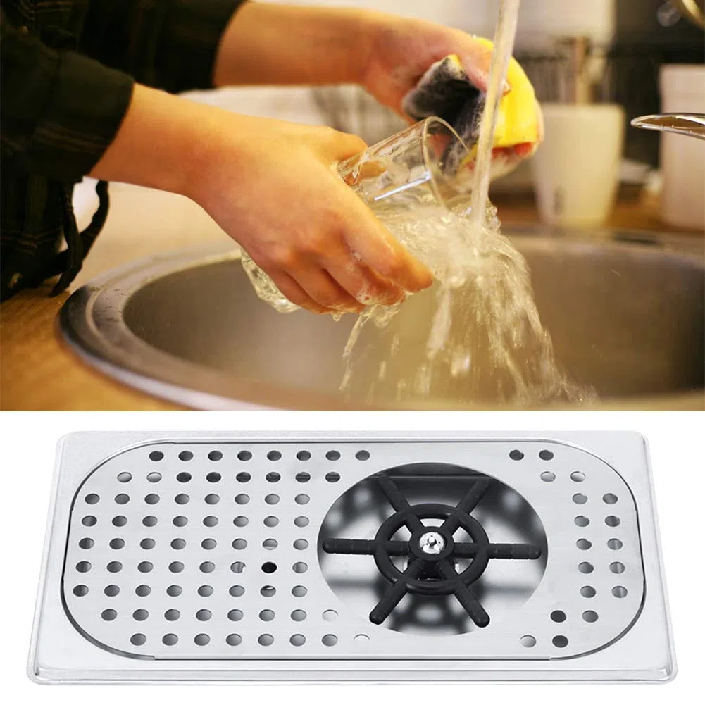 PAER Sciacquatrice Brocca, Rondella Automatica della Tazza di Vetro, Sciacquatrice per Bicchieri da Lavatazze Sciacquatrice per la Pulizia del Vetro con Scarico e Vassoio Antigoccia per Bar