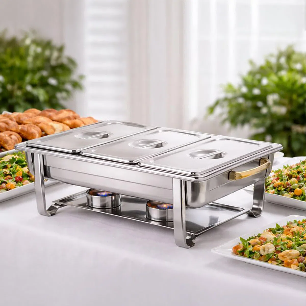 Relaxdays Set 3 contenitori Gastronorm GN 1/3 in Acciaio Inox con Coperchio, 6,5x32,5x17,6 cm, Argento