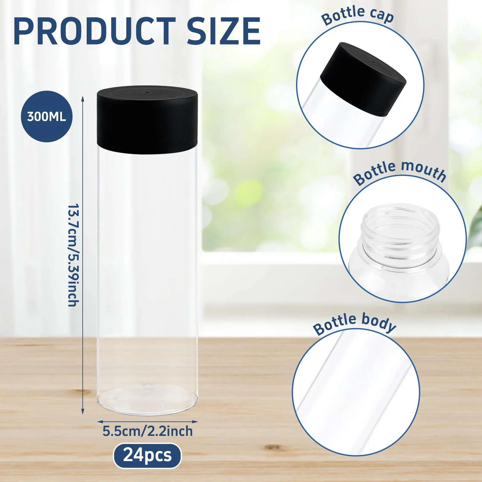 24 bottiglie sensoriali con coperchio, 300 ml, a prova di perdite, in plastica trasparente, riutilizzabili, vuote, per artigianato sensoriale, in classe, fatte a mano, forniture per feste