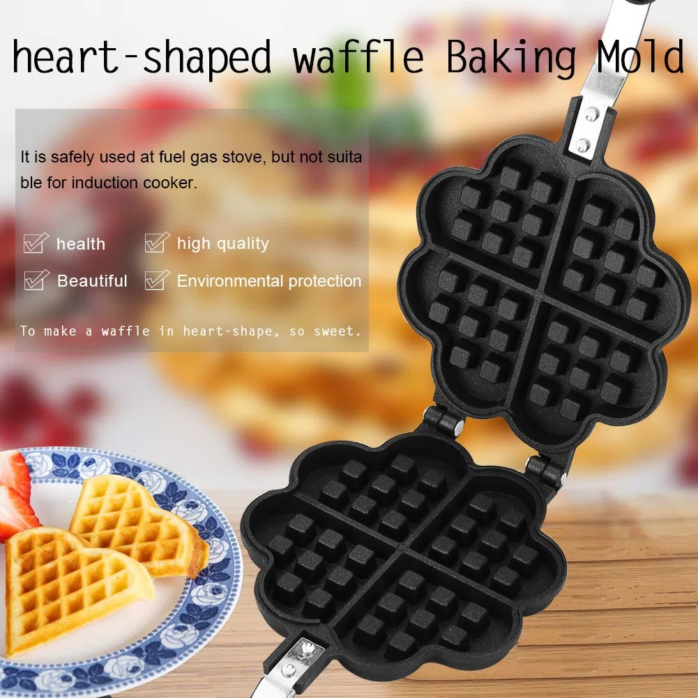 Waffle Iron, a forma di cuore domestica Gas antiaderente Waffle Maker Pan Stampo in alluminio Stampo piatto di cottura strumento di cottura.