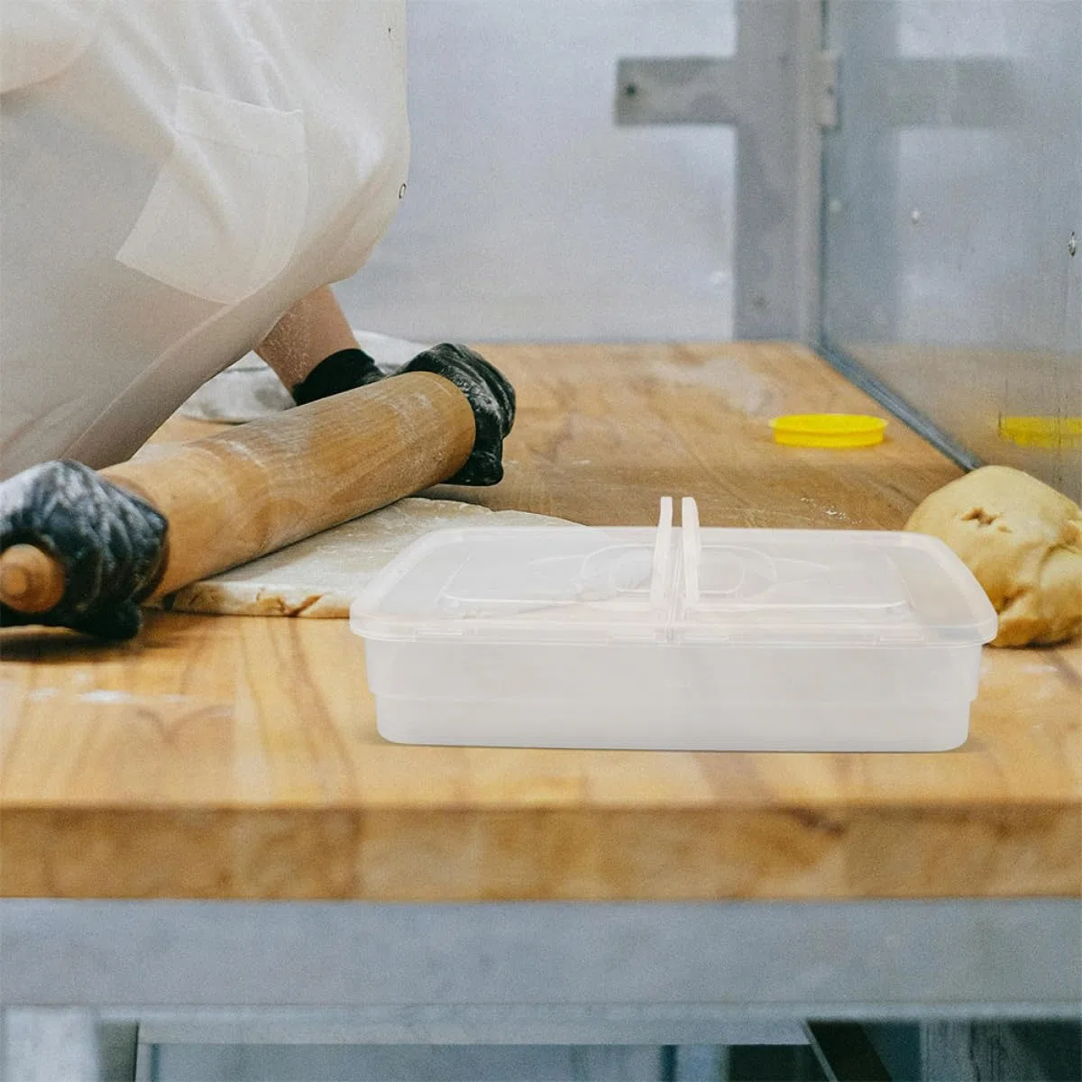 BESPORTBLE Contenitore per Pizza Lievitazione 2 Pezzi in Plastico con Coperchio e Manico Design Impilabile Salvaspazio per Fermentazione e Conservazione Impasti