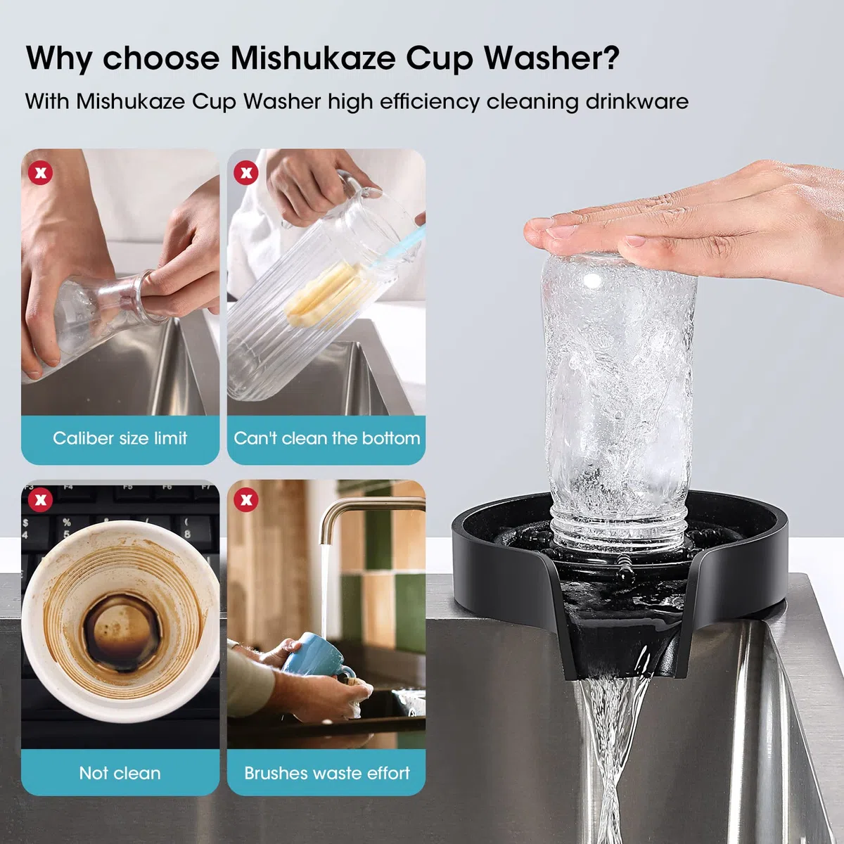 Lavabicchieri Lavandino, Cup Washer per Lavelli da Cucin, Sciacqua Bicchieri da Lavandino Glass Rinser per Casa/Bar/Ristorante | 10 anni di garanzia