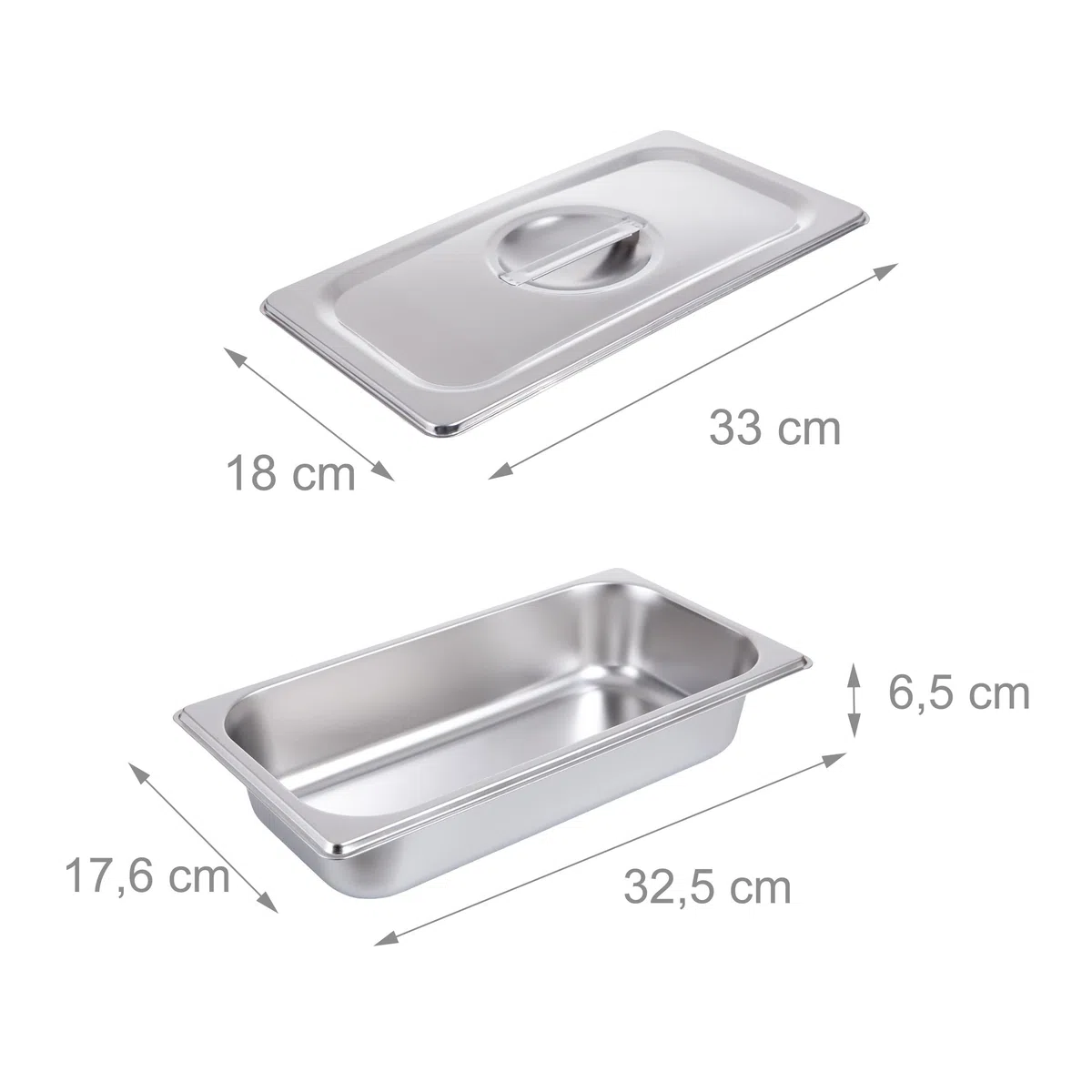 Relaxdays Set 3 contenitori Gastronorm GN 1/3 in Acciaio Inox con Coperchio, 6,5x32,5x17,6 cm, Argento