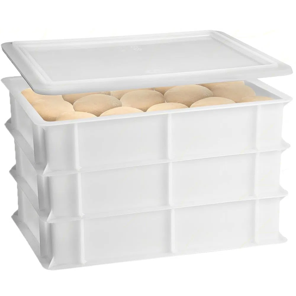 Set 3 Cassette con Coperchio portaimpasti palline Pizza Pane panette 60x40x13 certificata per alimenti VASCHETTA DA FRIGO professionale litri 24 impilabile sovrapponibile PIZZERIA CASEIFICI