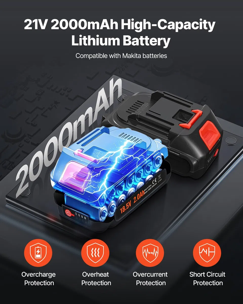 VEVOR Ingrassatore a Batteria Senza Fili, Pressione Massima 55 MPa Ingrassatore Elettrica, Batteria 2,0 Ah e Luce LED, Custodia per Trasporto, Grilletti a velocità Variabile, Ingrassaggio di Macchine