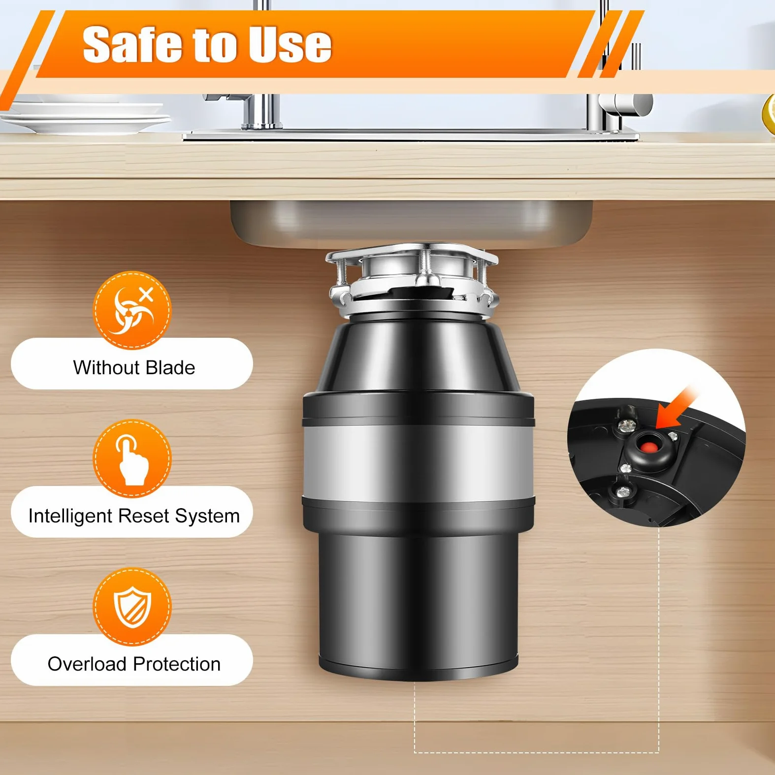 Svitatore per rifiuti da cucina, 560 W, sistema di rettifica per rifiuti alimentari da 1,2 l, salvaspazio, sotto il lavandino, colore nero