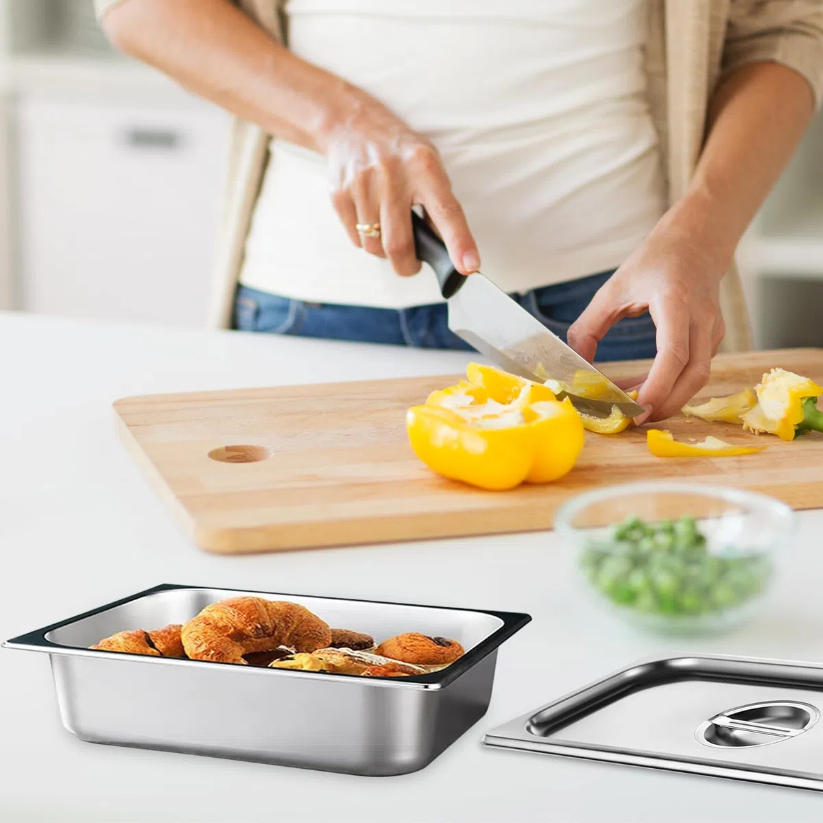Set di 3 vaschette da panier, 32,5 x 17,5 x 6,5 cm, in acciaio inox GN 1/3, contenitore per gas in acciaio inox con coperchio, in metallo Panierstrasse rettangolare, panierstrasse per braciole