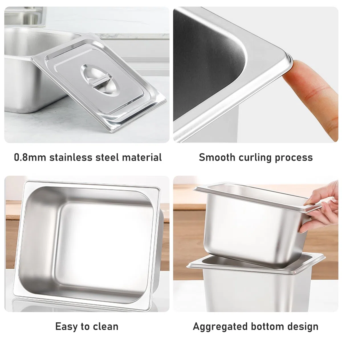 Set di 3 contenitori GN 1/6 – Contenitori per gastronomia in acciaio inox con coperchio – resistenti al calore, alimentari e ideali per cucina, buffet e catering