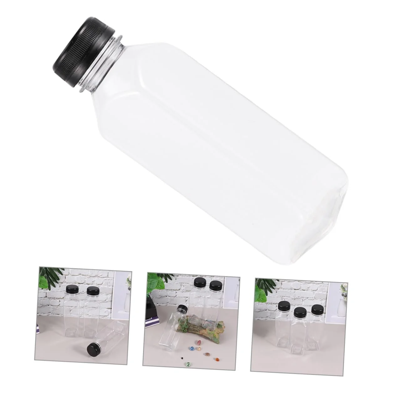 Cabilock 12 Pezzi Bottiglie per Riutilizzabili con Nero in Plastica Trasparente per Bevande Contenitori Vuoti per Succhi e Smoothie Design Minimalista e Sicuro