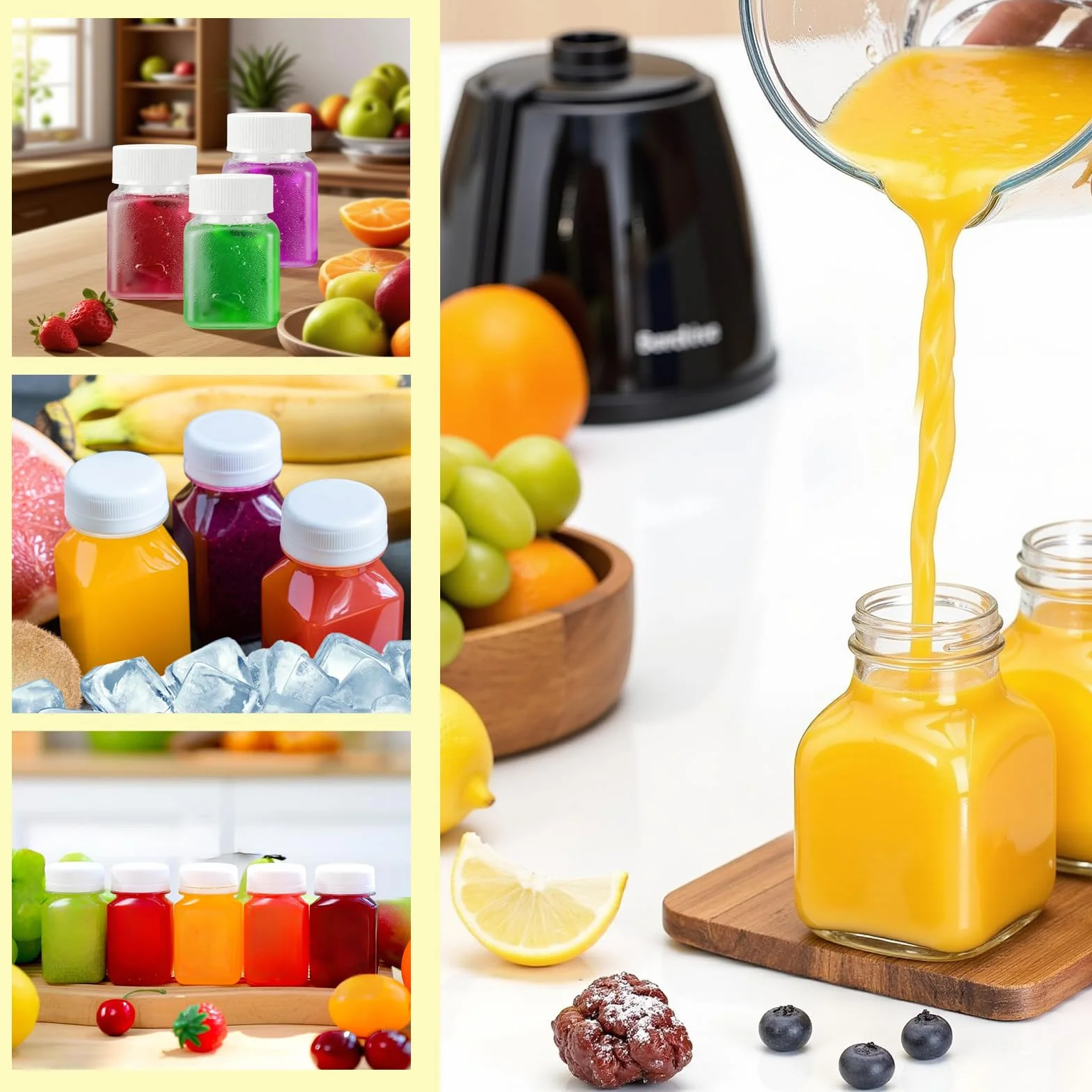 12 Pezzi Piccole Bottiglie per Shot da Riempire, Bottiglie Vuote in Plastica da 60ml/100ml per Smoothie e Succhi, Bottiglie per Shot con Etichetta, Bottiglie per Shot di Zenzero con Coperchio