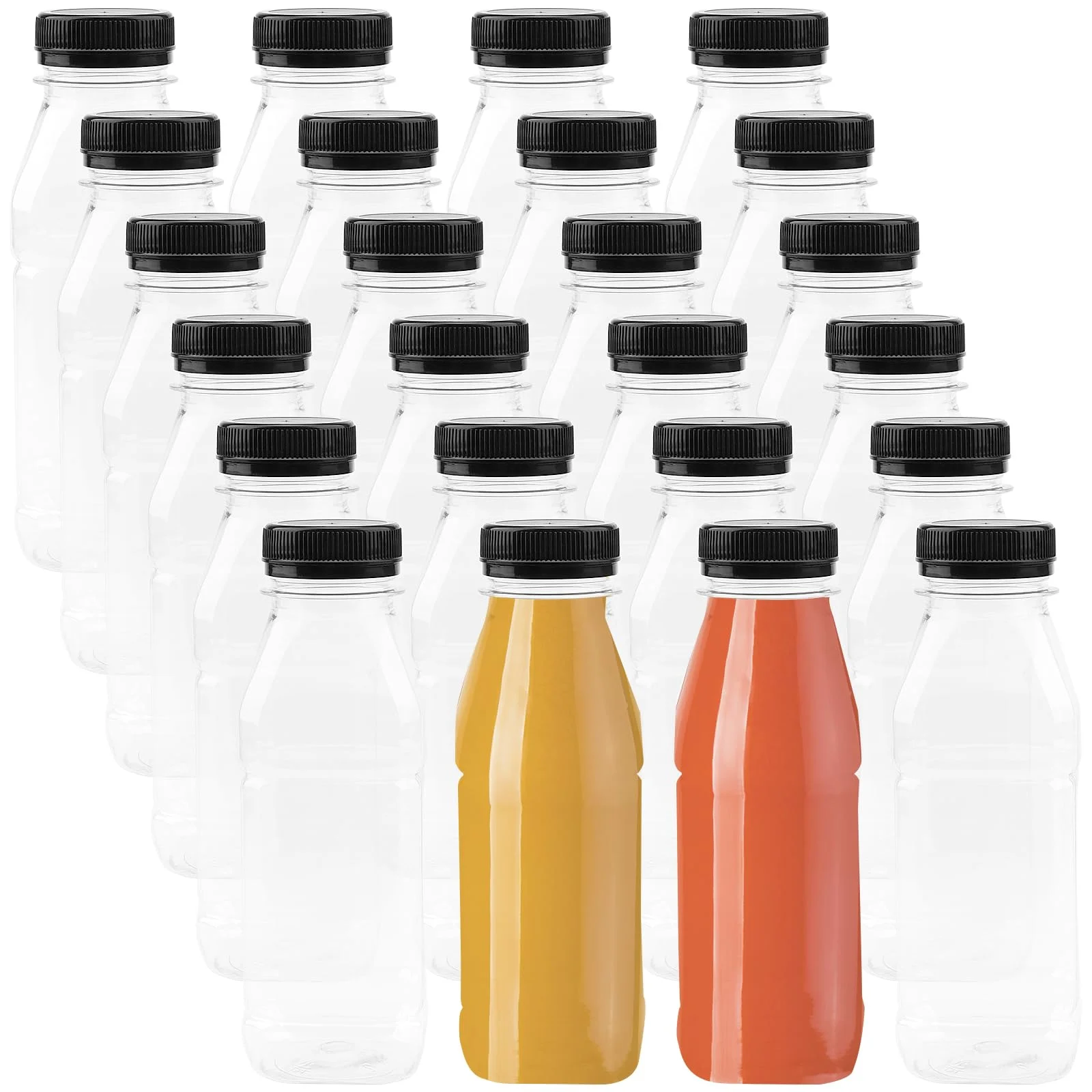 24 bottiglie di plastica trasparente da 350 ml con coperchio nero, contenitori trasparenti riutilizzabili per succhi, bottiglie vuote in PET per succhi, frullati, latte e altre bevande