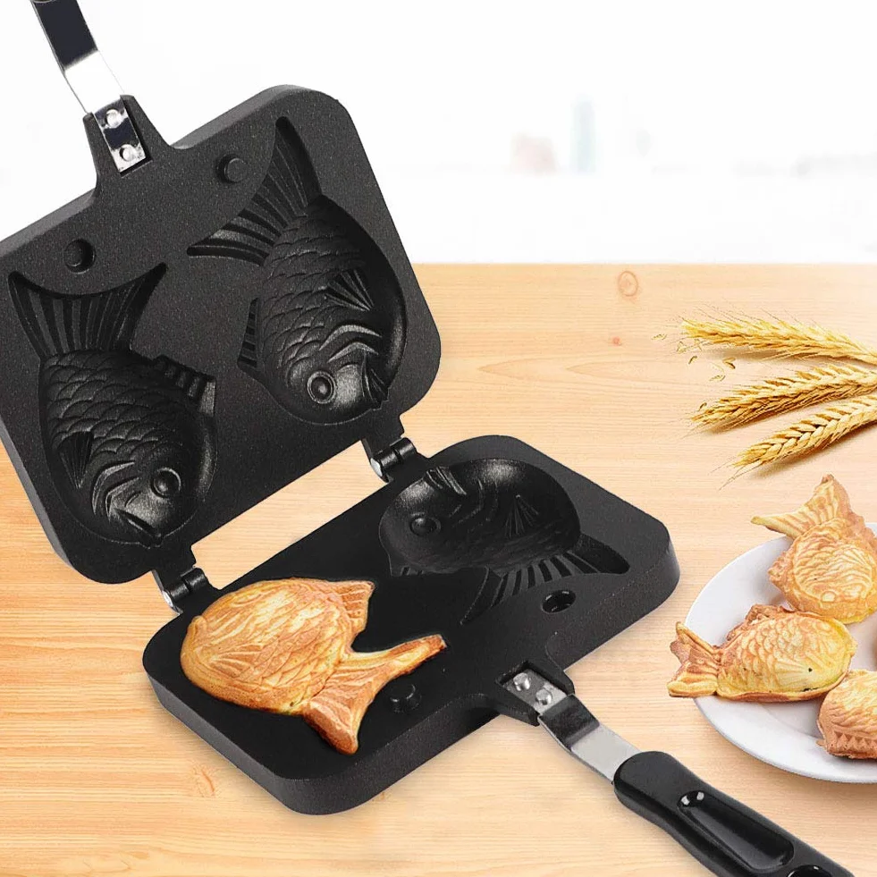 Piastra per Waffle Taiyaki, Stampo Antiaderente a Forma di Pesce, Doppia Padella per Torta Taiyaki