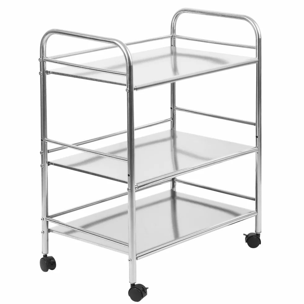 OHMG Carrello di servizio per cucina con ruote, 3 vassoi, in acciaio inox, per dessert, cucina, scaffali di stoccaggio, carrello di servizio ristorante (61 x 36 x 75 cm)