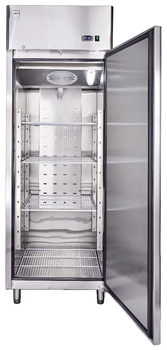 METRO Professional Frigorifero GRE2700, acciaio inox, 3 ripiani regolabili, sbrinamento automatico, refrigerazione ventilata, 455 l, 220 W, con serratura, argento