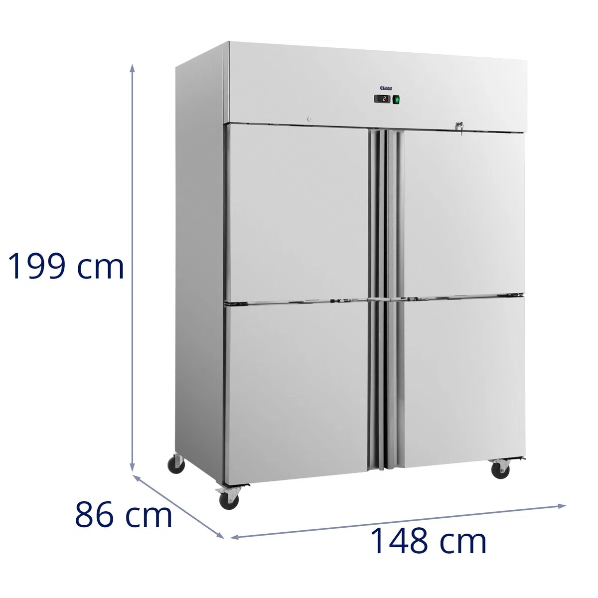 Royal Catering Frigorifero professionale 1001 l Acciaio inox 4 porte 4 ruote Serratura porta Armadio frigo Frigorifero verticale Armadio refrigerato Armadio frigo professionale