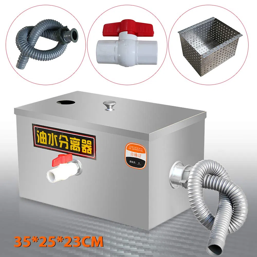 Separatore grasso in acciaio inox, separatore grasso, separatore olio, cucina, per il trattamento, olio minerale, olio vegetale, olio vegetale, 35 x 25 x 23 cm