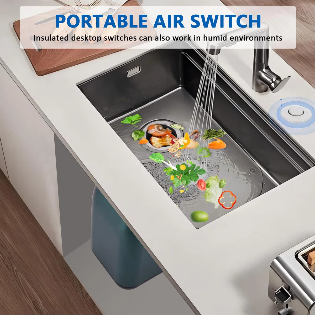 BAOSHISHAN 600W cucina smaltitore rifiuti Cucina Sminuzzatore lavello con interruttore a pulsante 3800 giri al minuto per lavello della cucina